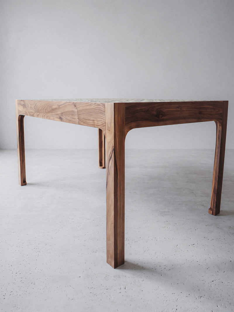 Sculptural Table — Solid Walnut & Hand-Glazed Tamegrout