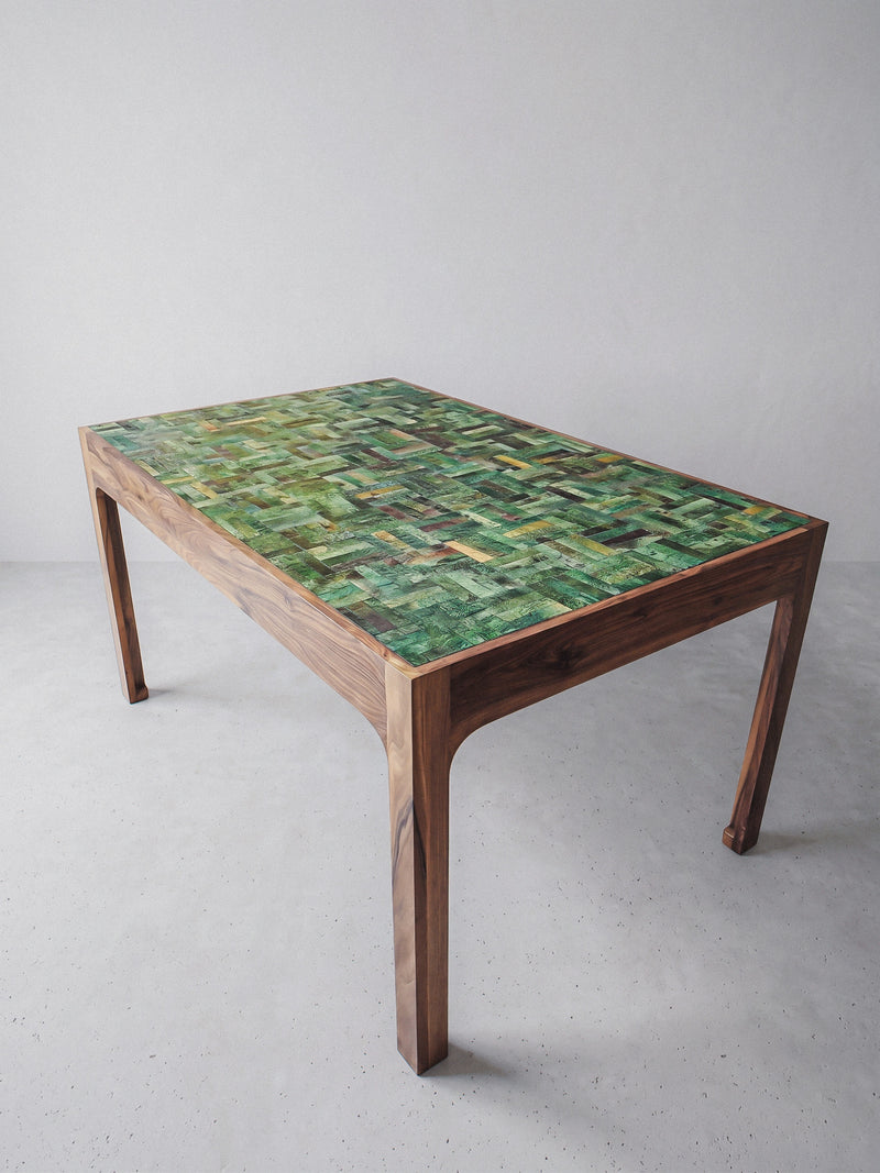 Sculptural Table — Solid Walnut & Hand-Glazed Tamegrout