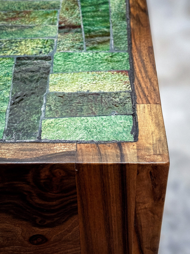 Sculptural Table — Solid Walnut & Hand-Glazed Tamegrout