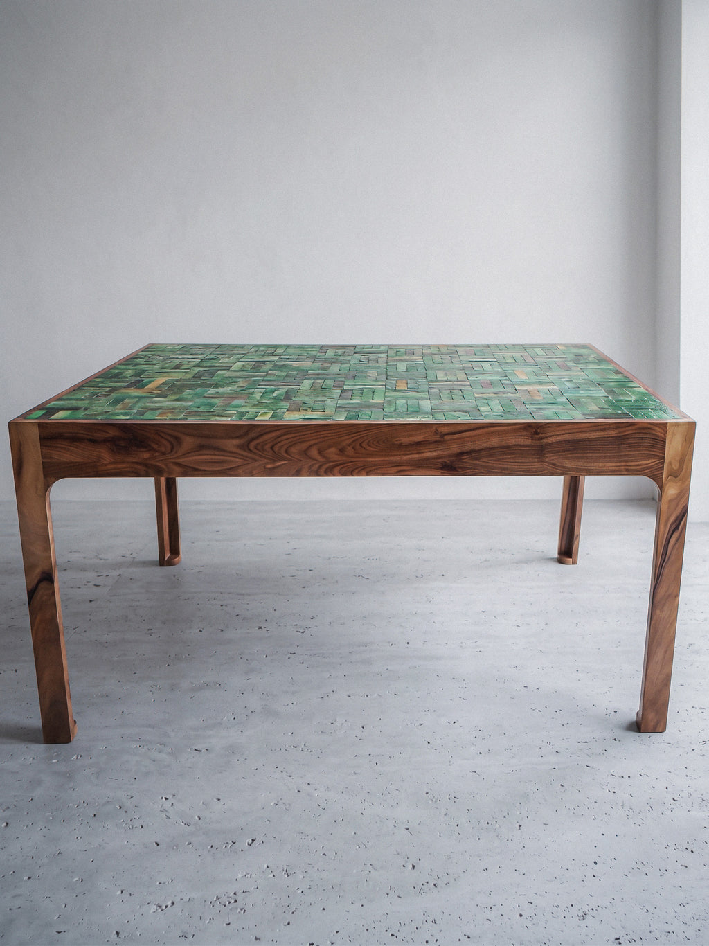 Sculptural Table — Solid Walnut & Hand-Glazed Tamegrout