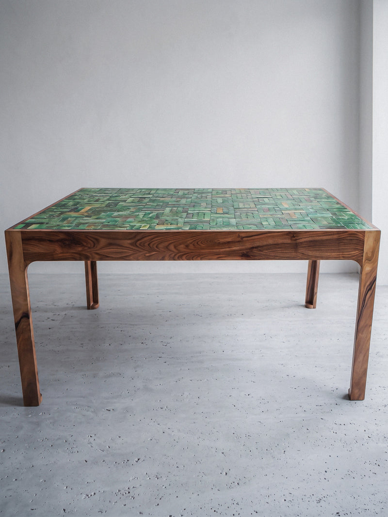 Sculptural Table — Solid Walnut & Hand-Glazed Tamegrout
