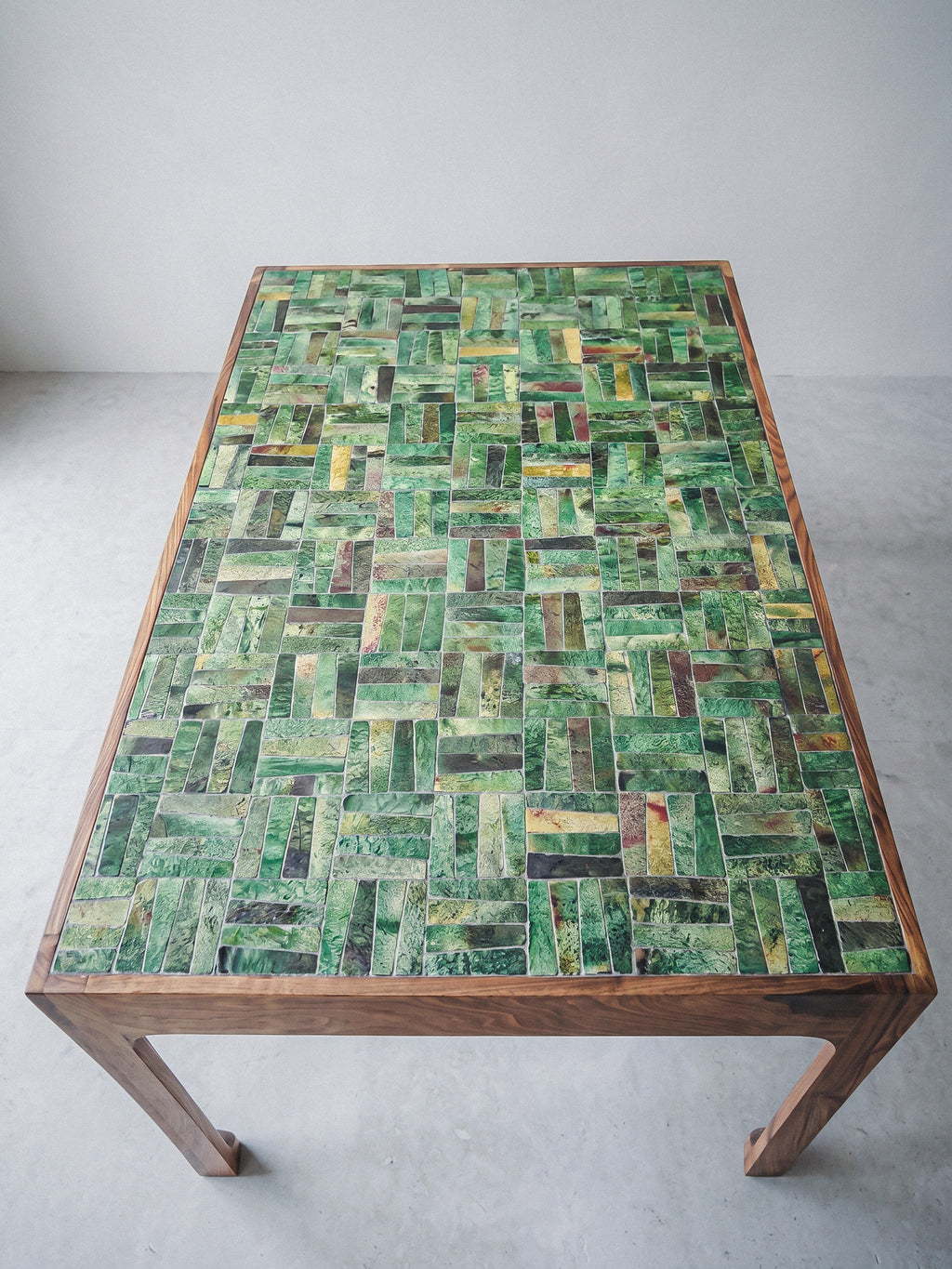 Sculptural Table — Solid Walnut & Hand-Glazed Tamegrout