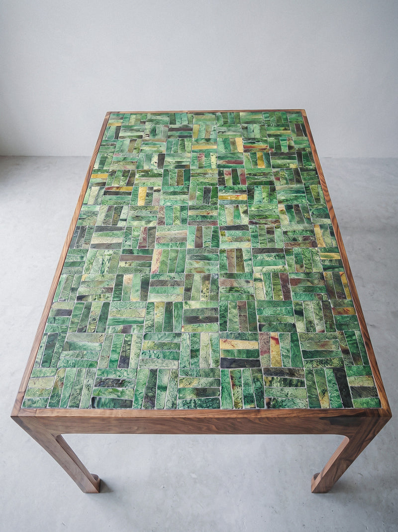 Sculptural Table — Solid Walnut & Hand-Glazed Tamegrout