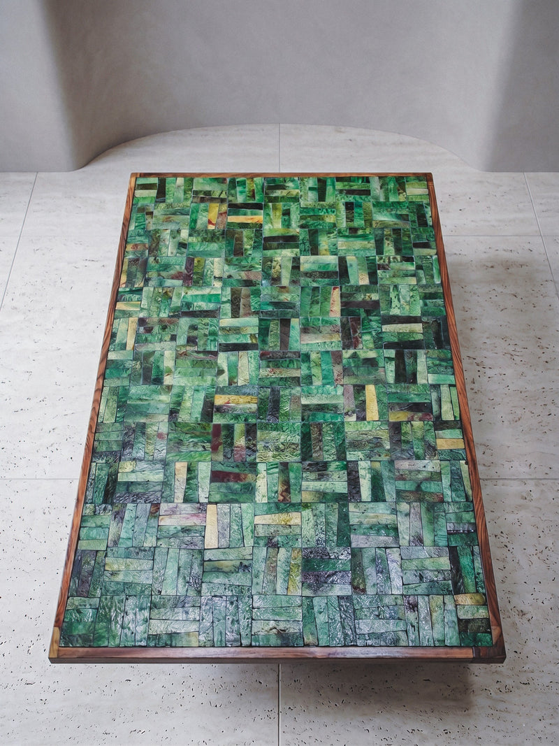 Sculptural Table — Solid Walnut & Hand-Glazed Tamegrout